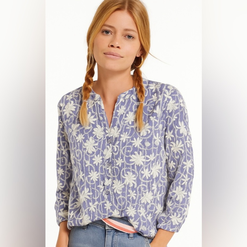Pilcro Anthropologie Whitney Perwinkle Lavender Embroidered Boho‎ Festival Top